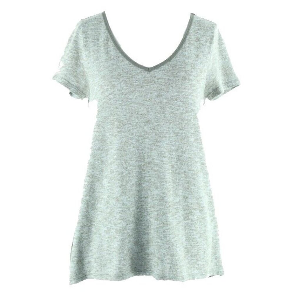 Eddie Bauer Sz XS Heathered Olive Hi Lo Polyblend Knit Front Rayon Back Top
